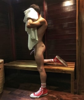Nude jock in the locker room