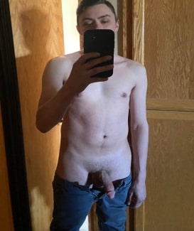 Jeans down and cut cock out
