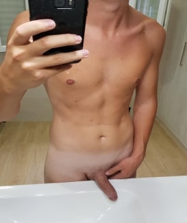 Shaved erected uncut penis