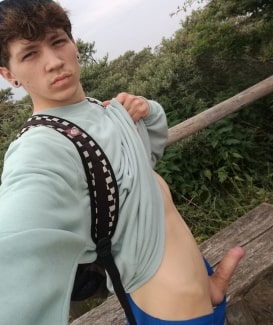Smooth shaved dick outdoors