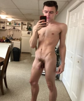 Nude twink with a big soft cut cock