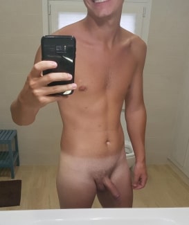 Nude twink with a tan line