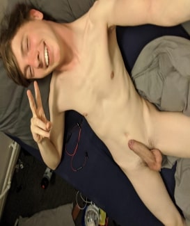 Nude twink with uncut cock